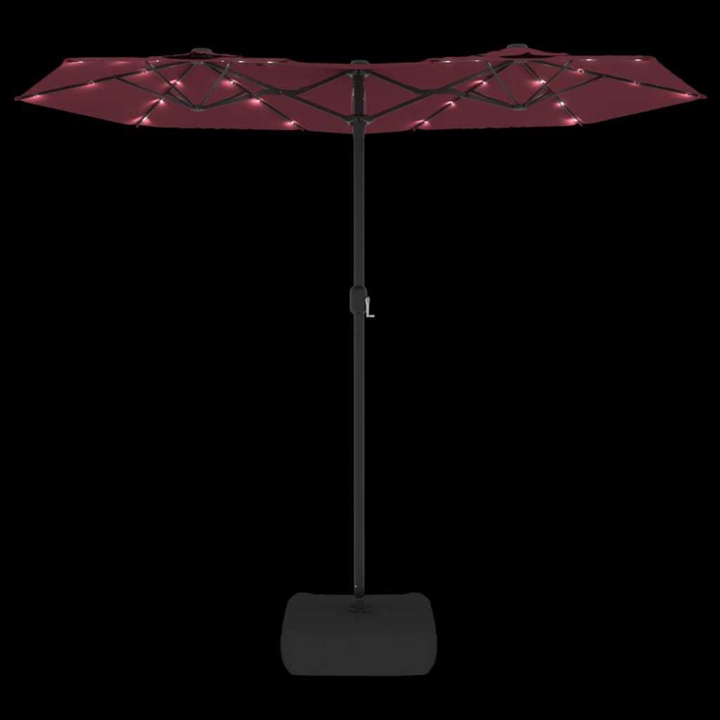 Dvostruki vrtni suncobran s LED svjetlima bordo 316 x 145 cm
