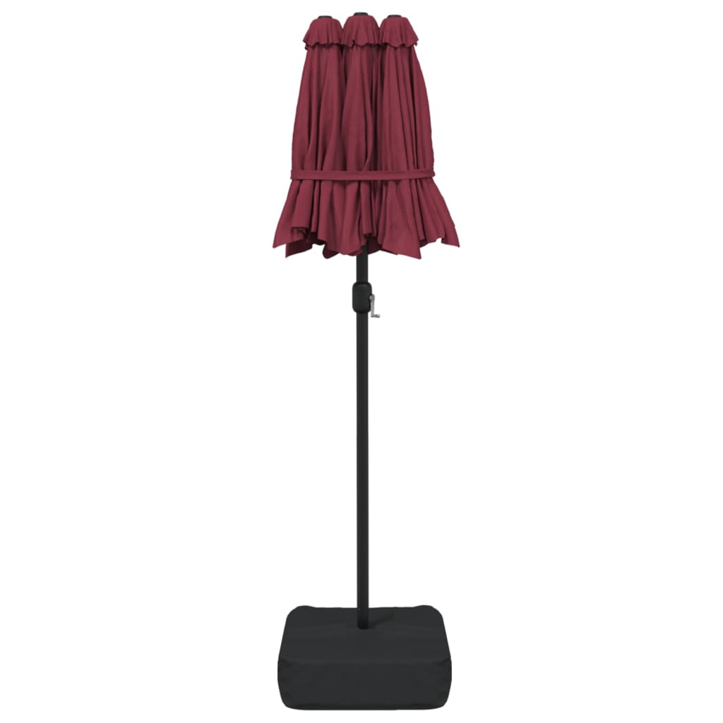 Dvostruki vrtni suncobran s LED svjetlima bordo 316 x 145 cm