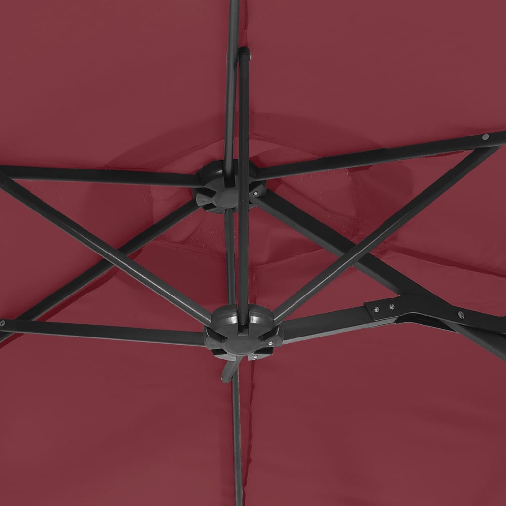 Dvostruki vrtni suncobran s LED svjetlima bordo 316 x 145 cm