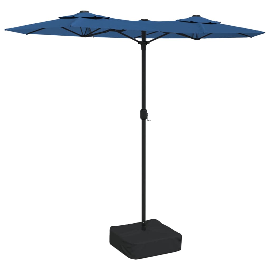 Dvostruki vrtni suncobran s LED svjetlima azurni 316 x 145 cm