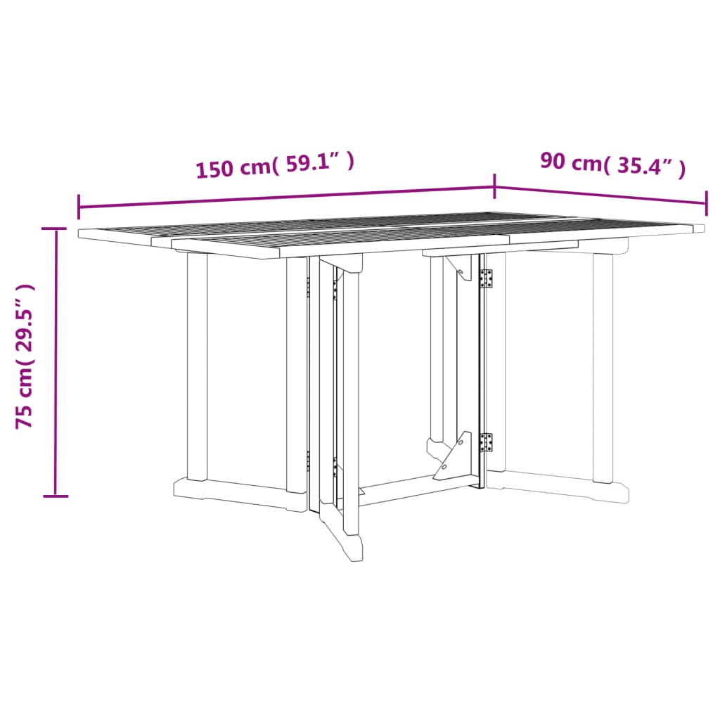 Sklopivi vrtni stol s leptir-nogama 150x90x75 cm od tikovine