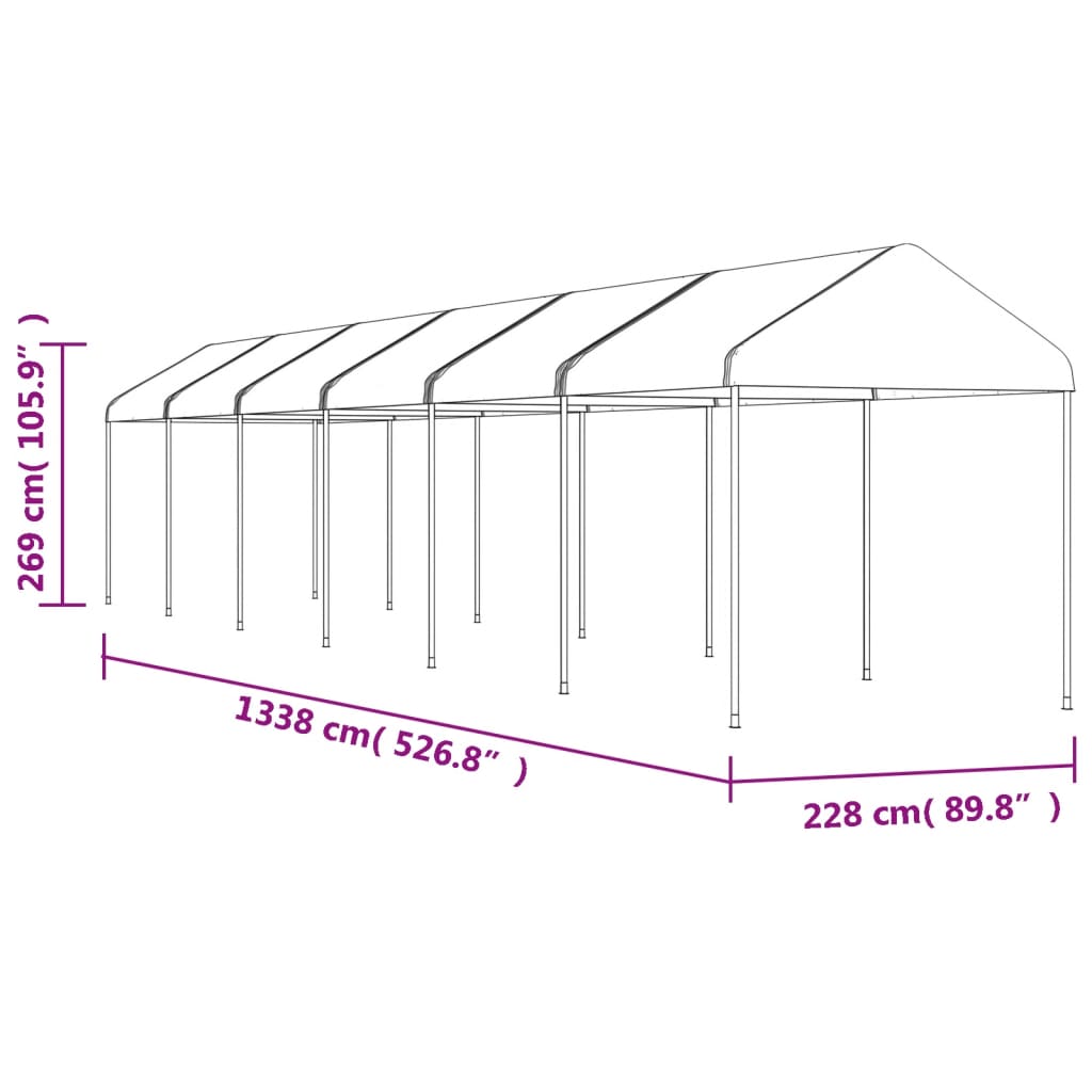 Sjenica s krovom bijela 13,38 x 2,28 x 2,69 m polietilen