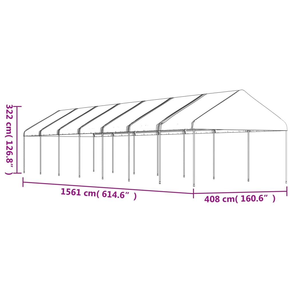 Sjenica s krovom bijela 15,61 x 4,08 x 3,22 m polietilen