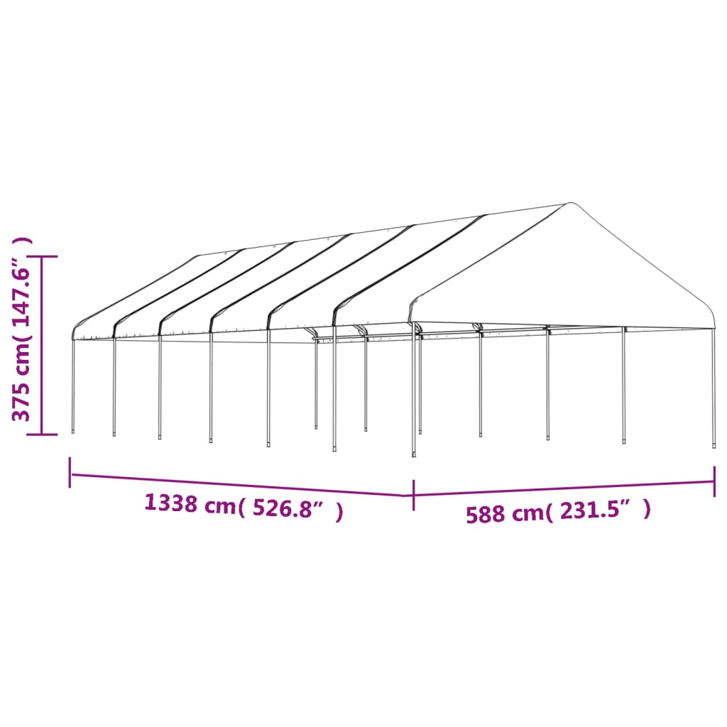 Sjenica s krovom bijela 13,38 x 5,88 x 3,75 m polietilen