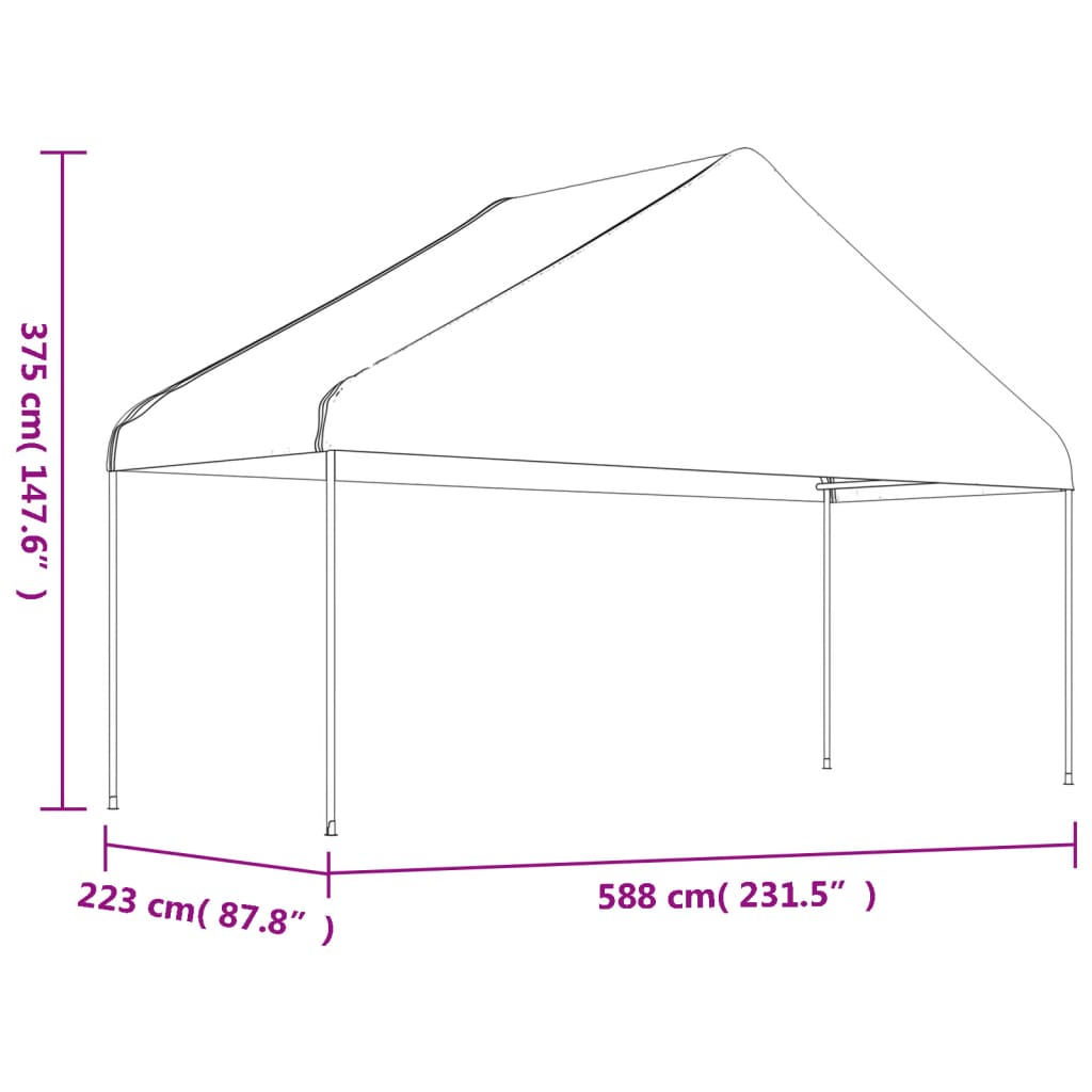 Sjenica s krovom bijela 13,38 x 5,88 x 3,75 m polietilen