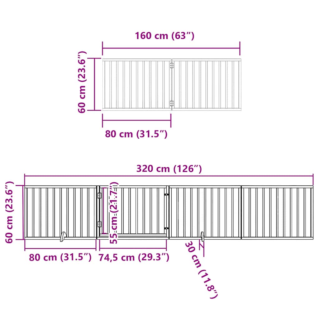 Vrata za pse s vratašcima 6 panela sklopiva 480 cm drvo topole