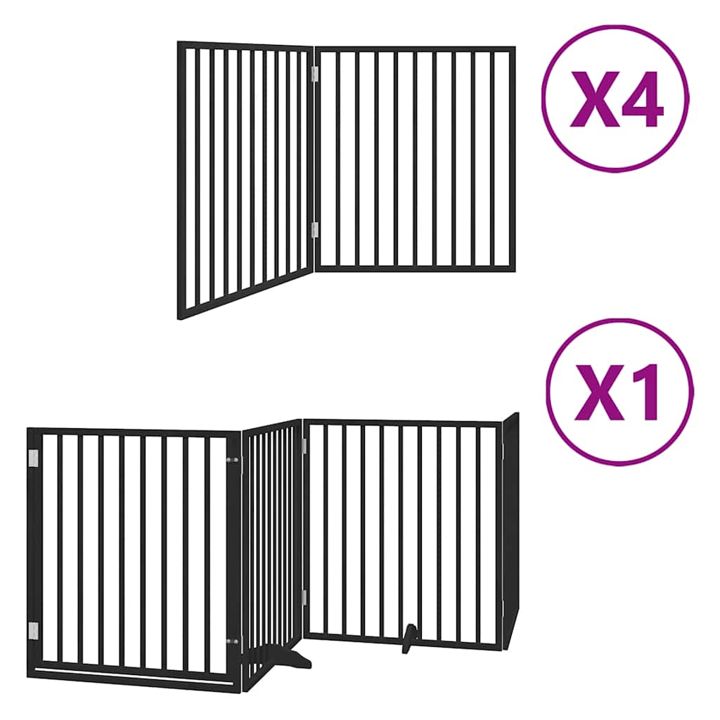 Vrata za pse s vratašcima 12 panela sklopiva 960 cm drvo topole Crna 80 x 90 x 2 cm
