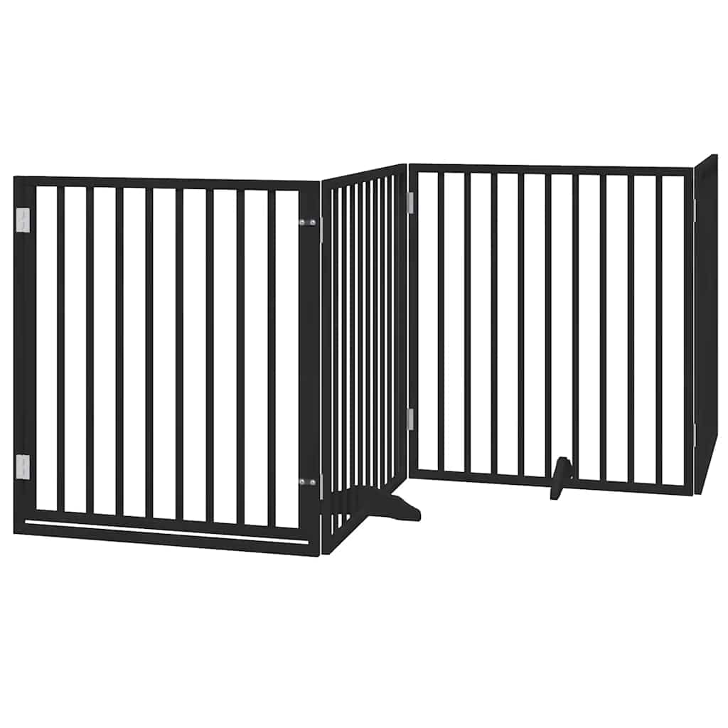 Vrata za pse s vratašcima 12 panela sklopiva 960 cm drvo topole Crna 80 x 90 x 2 cm