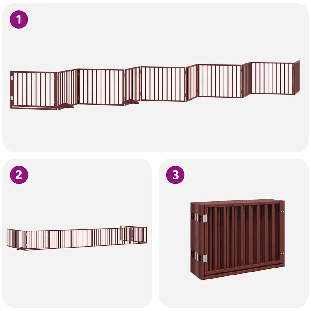 Vrata za pse s vratašcima 10 panela sklopiva 800 cm drvo topole Smeđa 80 x 60 x 2 cm