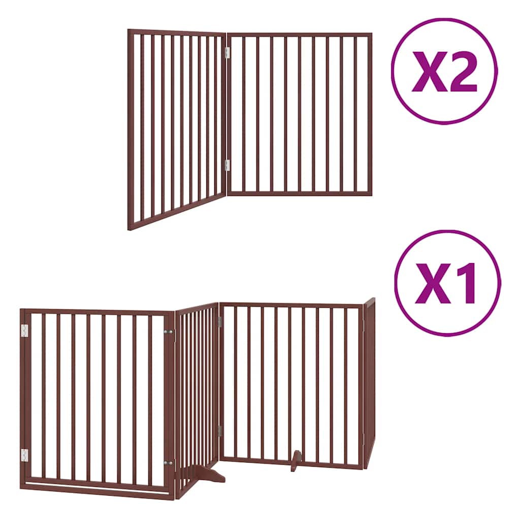 Vrata za pse s vratašcima 8 panela sklopiva 640 cm drvo topole Smeđa 80 x 90 x 2 cm