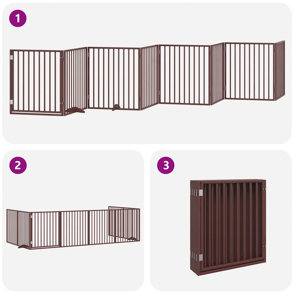 Vrata za pse s vratašcima 8 panela sklopiva 640 cm drvo topole Smeđa 80 x 90 x 2 cm