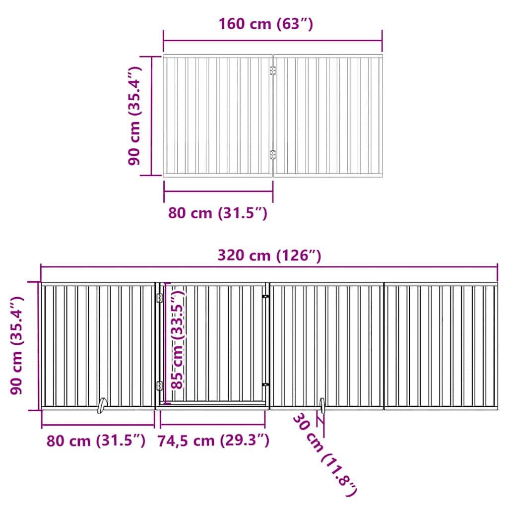Vrata za pse s vratašcima 10 panela sklopiva 800 cm drvo topole