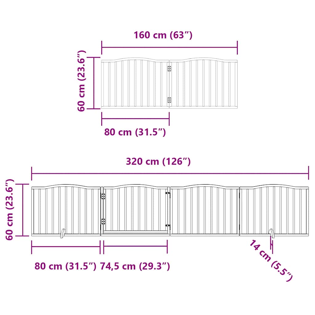 Vrata za pse s vratašcima 6 panela sklopiva 480 cm drvo topole