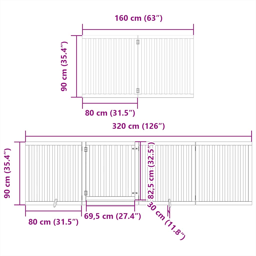 Vrata za pse s vratašcima 8 panela sklopiva 640 cm drvo topole