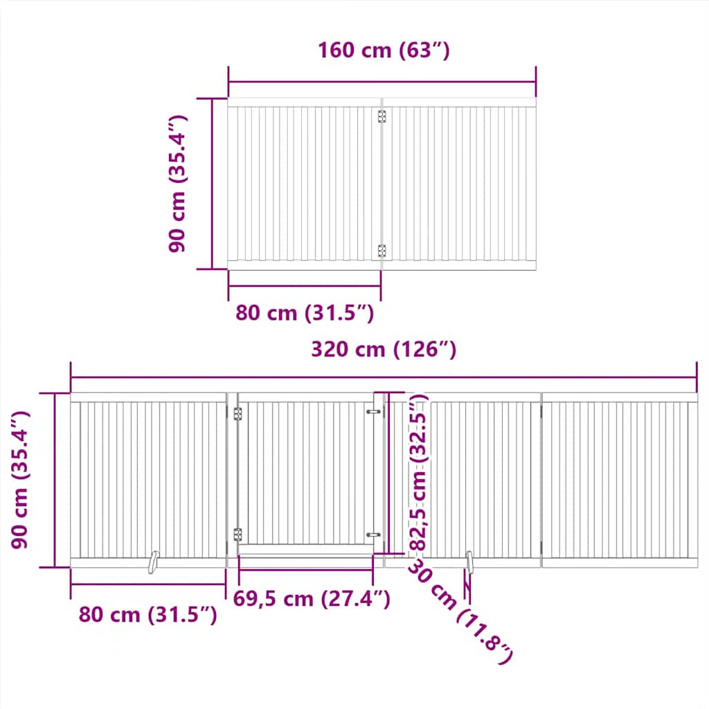 Vrata za pse s vratašcima 12 panela sklopiva 960 cm drvo topole