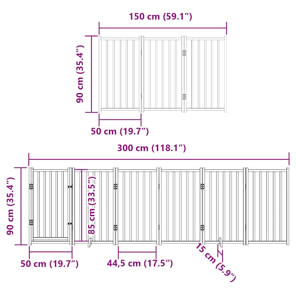 Vrata za pse s vratašcima 9 panela sklopiva 450 cm drvo topole