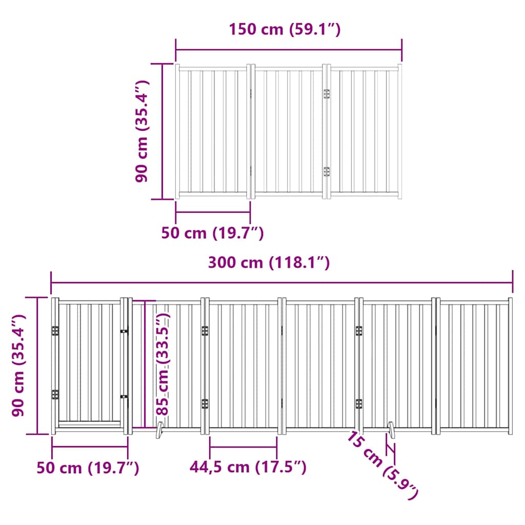 Vrata za pse s vratašcima 12 panela sklopiva 600 cm drvo topole
