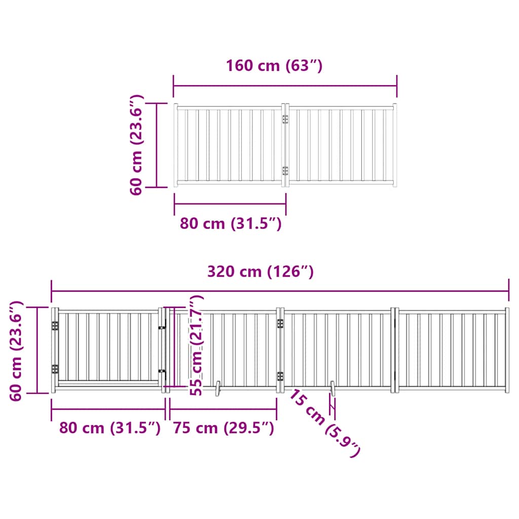 Vrata za pse s vratašcima 12 panela sklopiva 960 cm drvo topole