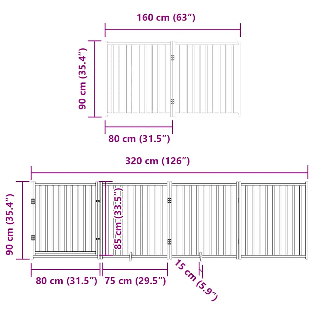 Vrata za pse s vratašcima 10 panela sklopiva 800 cm drvo topole