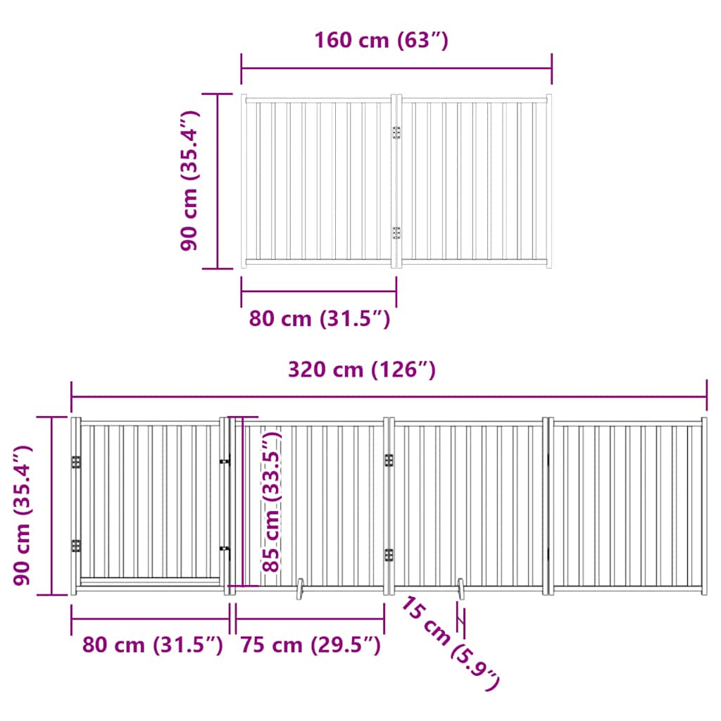 Vrata za pse s vratašcima 10 panela sklopiva 800 cm drvo topole