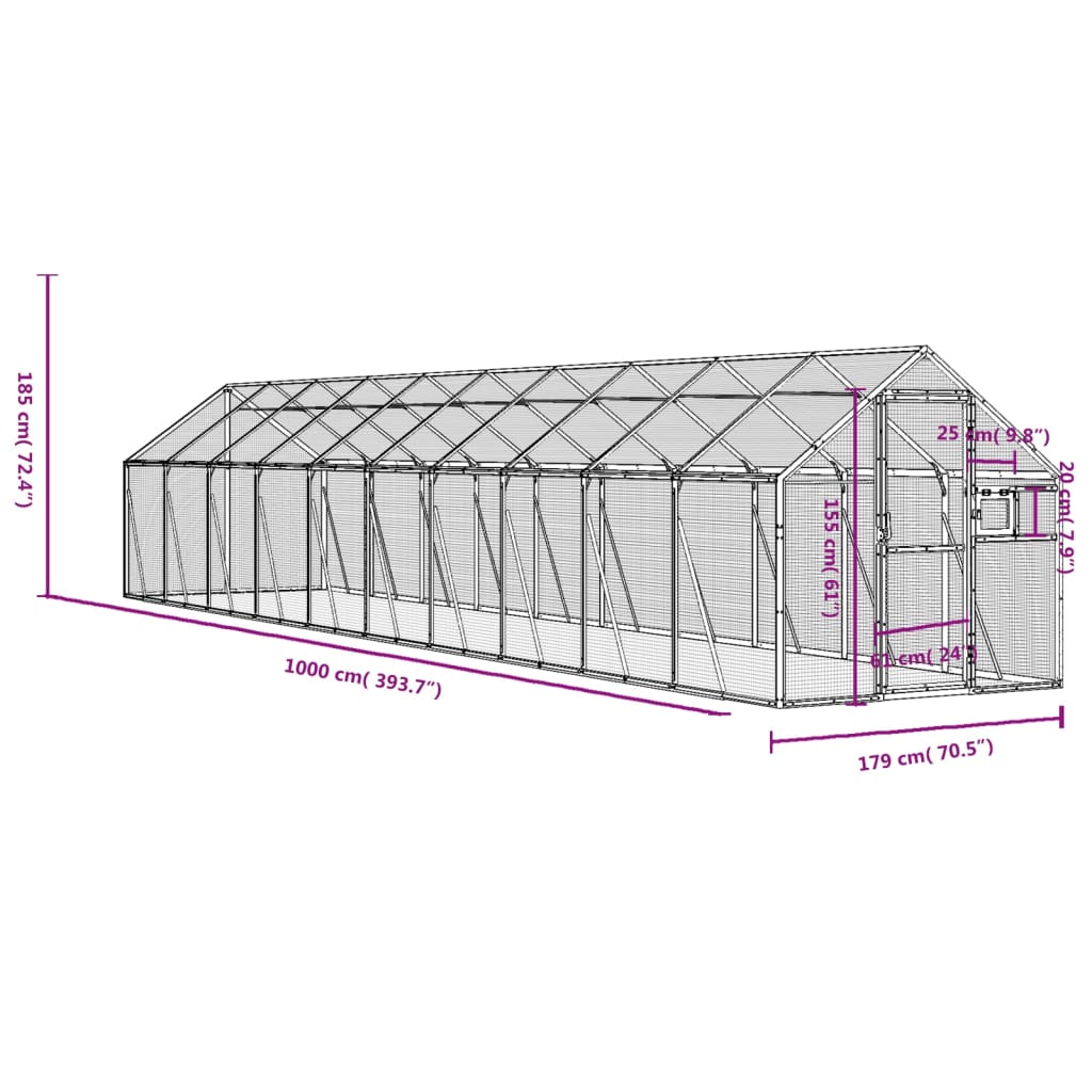 Kavez za ptice srebrni 1,79x10x1,85 m aluminijski