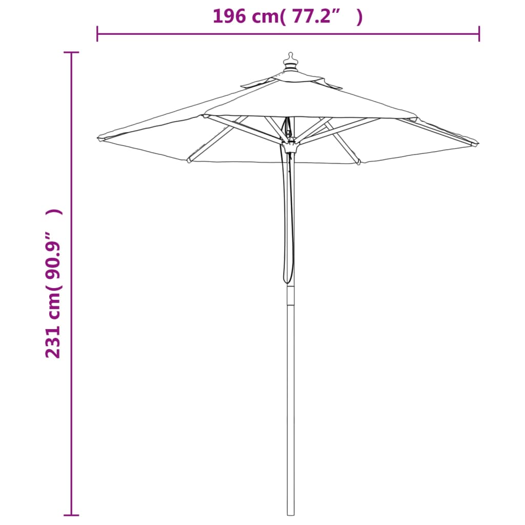 Vrtni suncobran s drvenim stupom bordo 196 x 231 cm