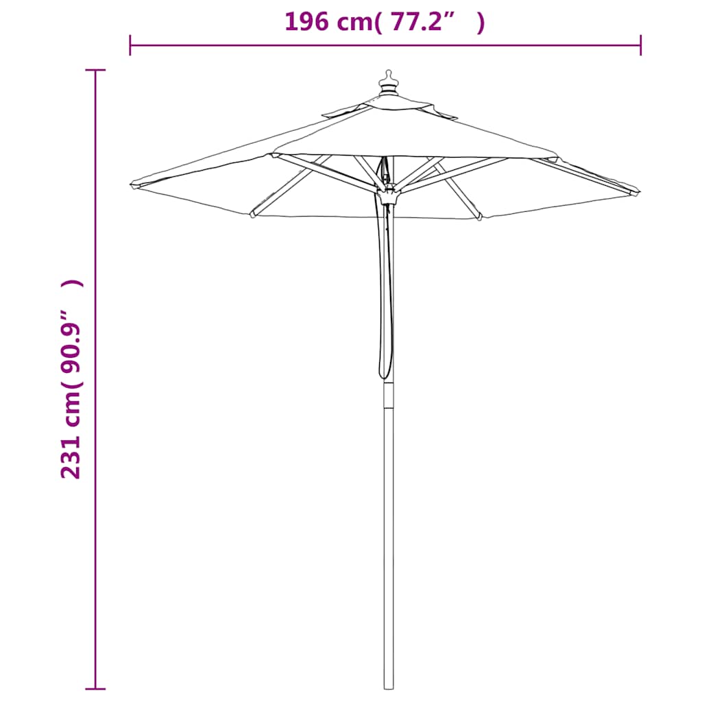 Vrtni suncobran s drvenim stupom crni 196 x 231 cm