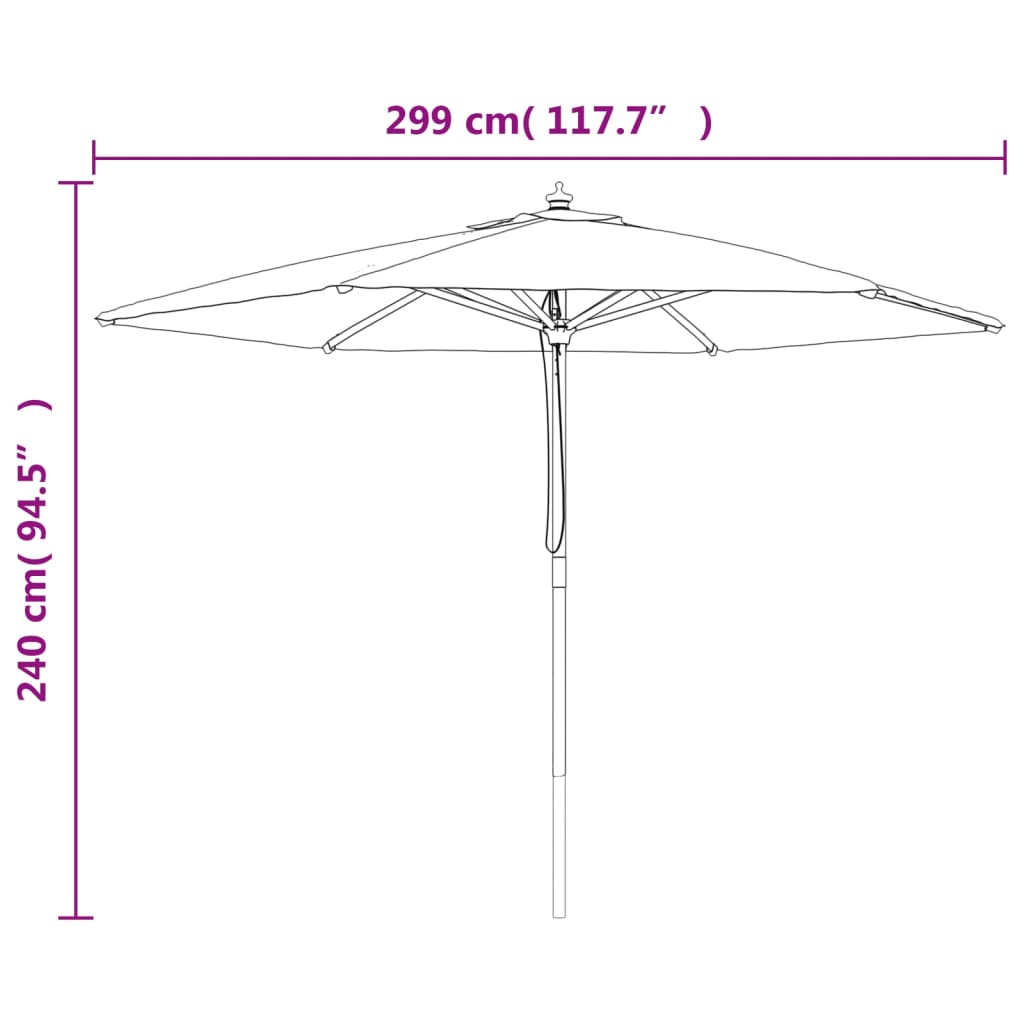 Vrtni suncobran s drvenim stupom bordo 299x240 cm