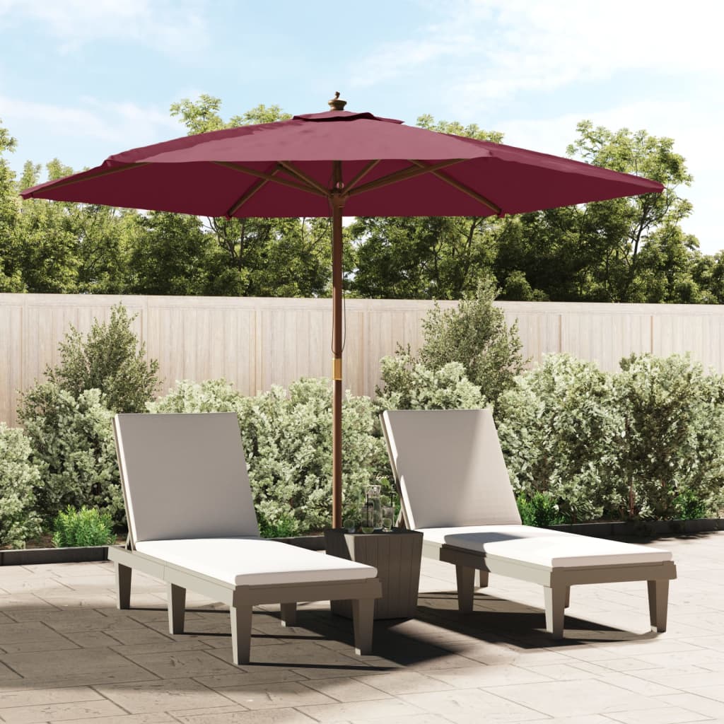 Vrtni suncobran s drvenim stupom bordo 299x240 cm