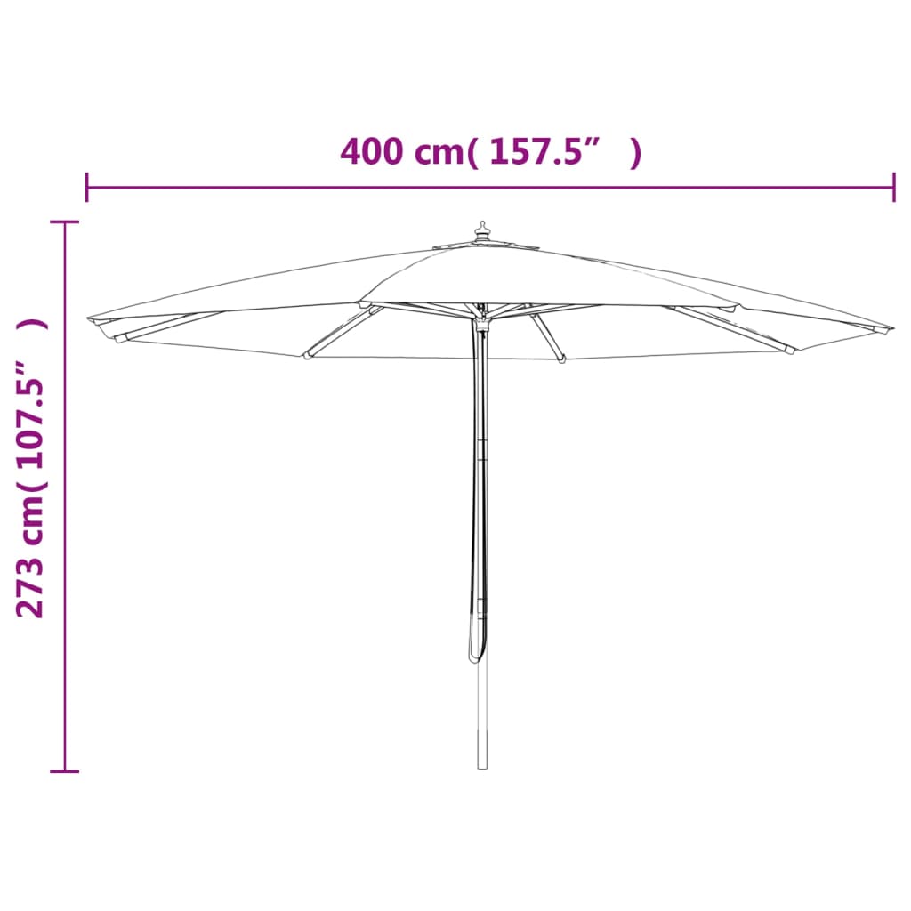 Vrtni suncobran s drvenim stupom azurnoplava 400x273 cm