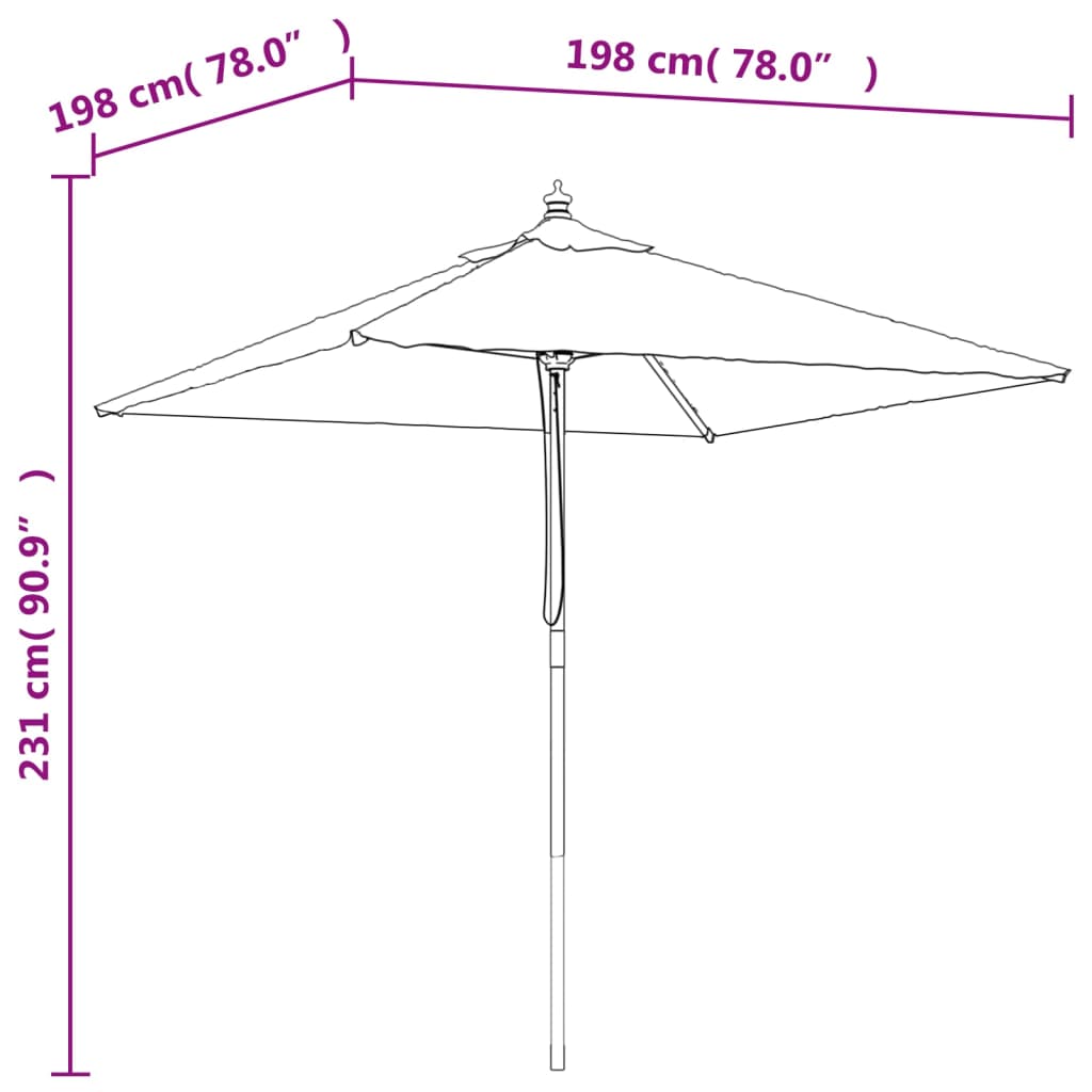 Vrtni suncobran s drvenim stupom boja pijeska 198x198x231 cm