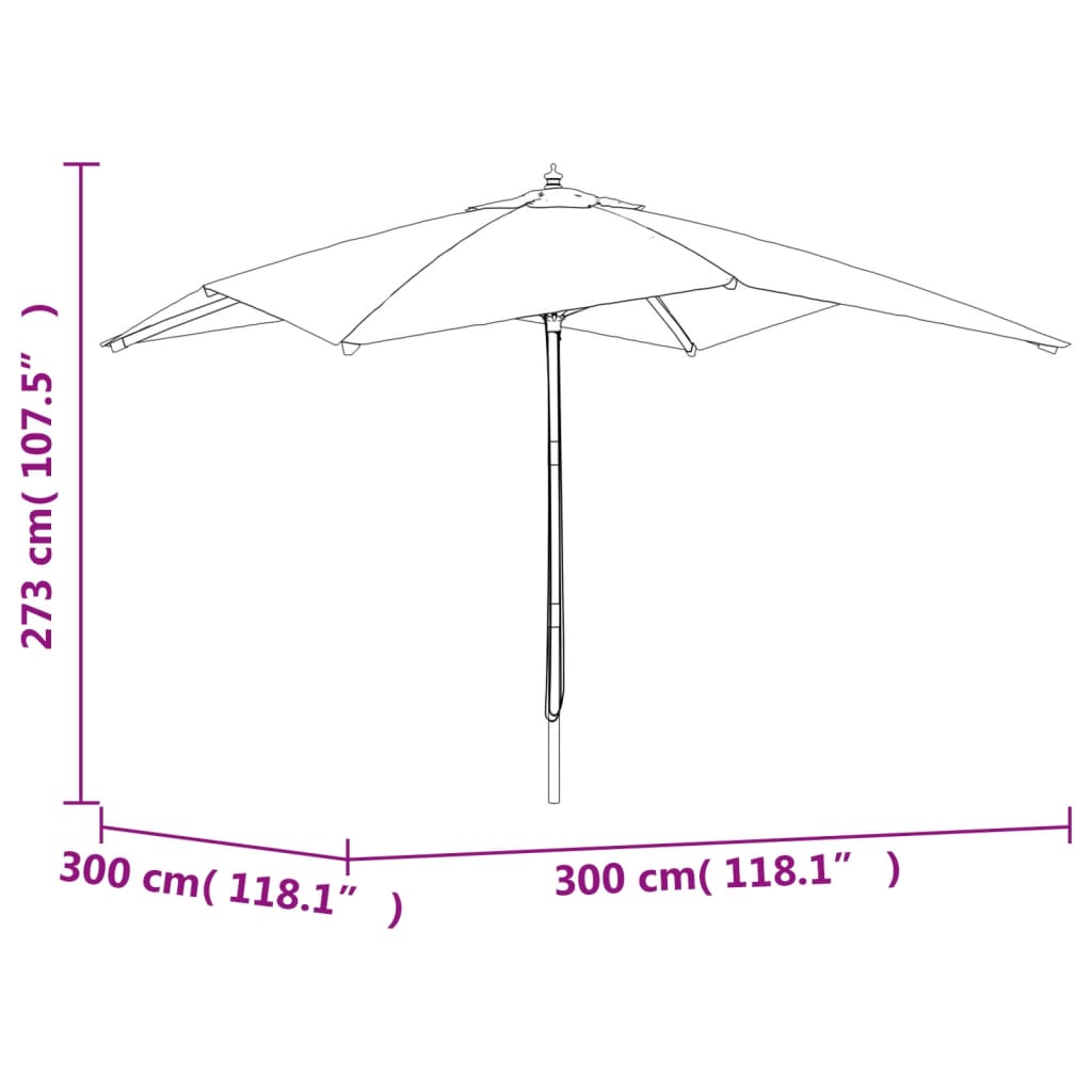 Vrtni suncobran s drvenim stupom bordo 300x300x273 cm