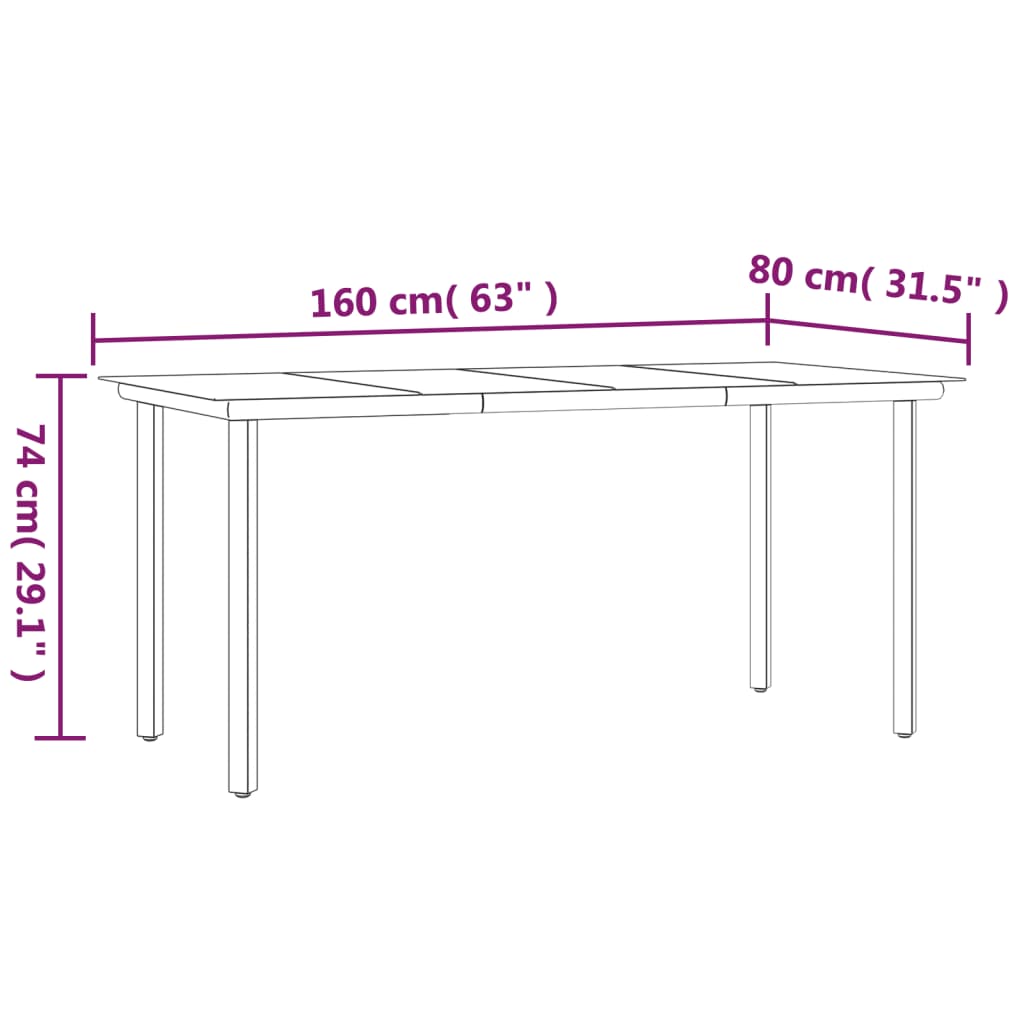 5-dijelni vrtni blagovaonski set crni pamučno uže i čelik