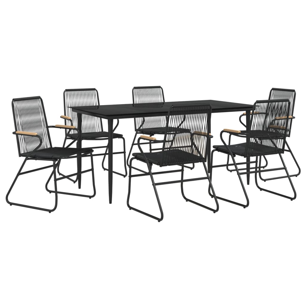 7-dijelni vrtni blagovaonski set od PVC ratana crni