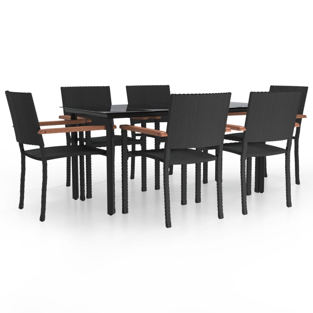 7-dijelni vrtni blagovaonski set od poliratana crni