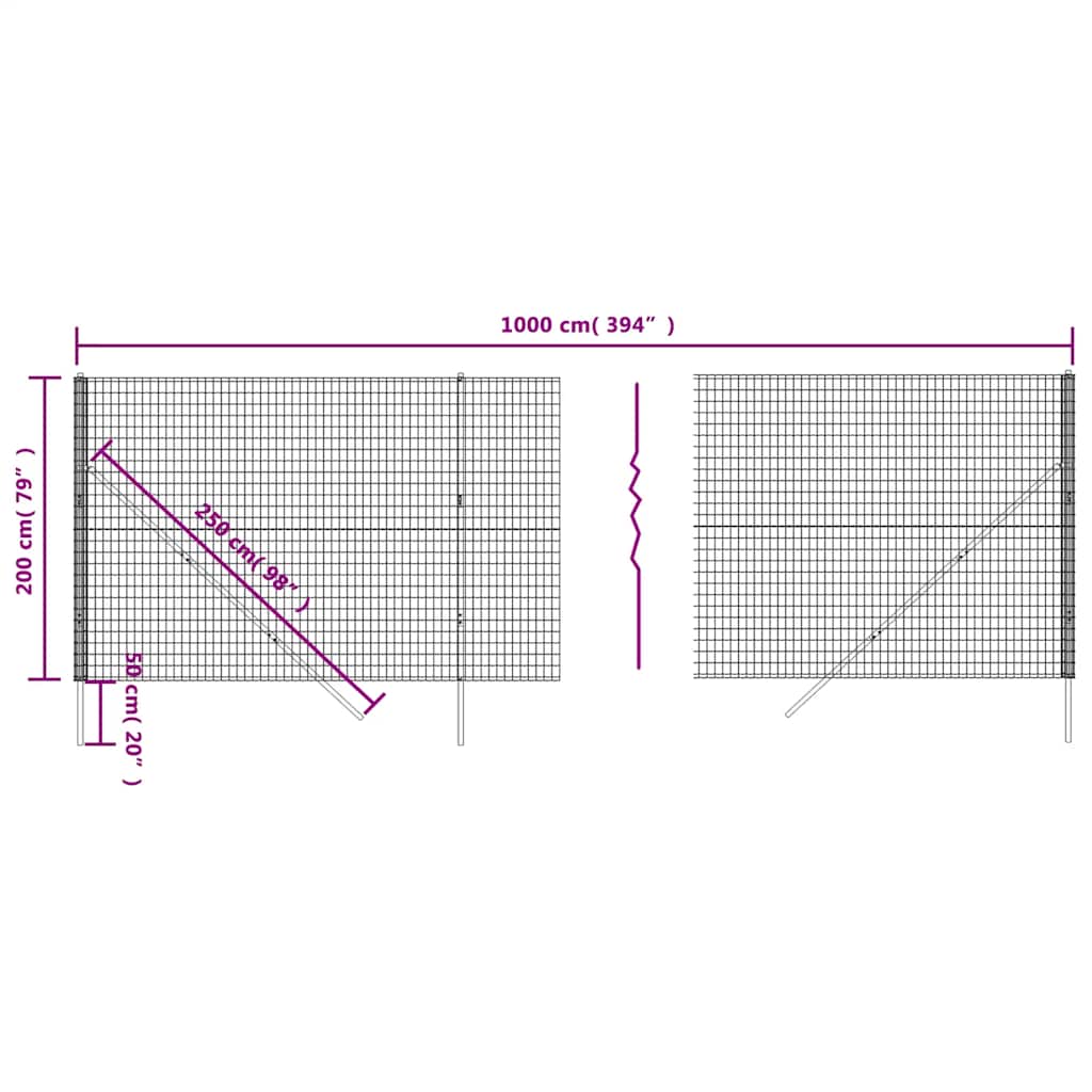 Ograda od žičane mreže zelena 2 x 10 m od pocinčanog čelika