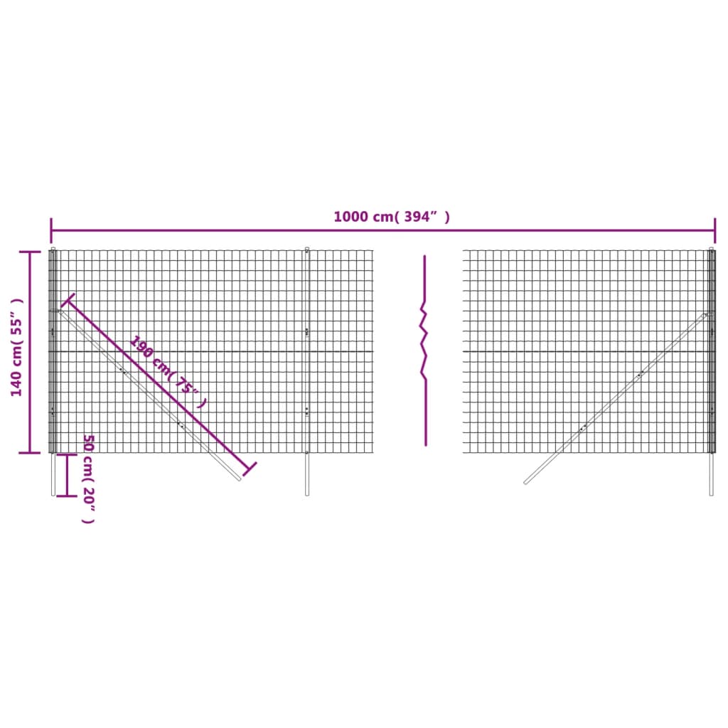 Ograda od žičane mreže antracit 1,4x10 m od pocinčanog čelika