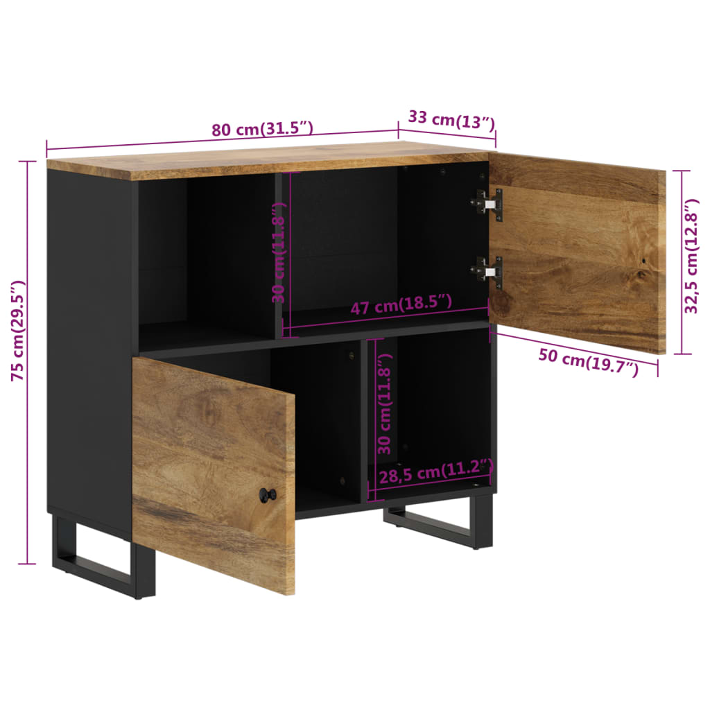 Komoda s 2 vrata 80 x 33 x 75 cm od masivnog drva manga