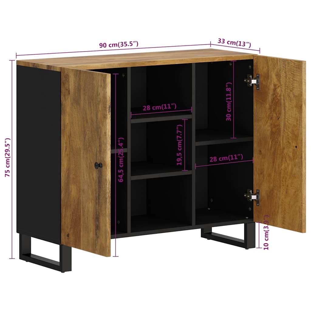 Komoda s 2 vrata 90 x 33 x 75 cm od masivnog drva manga