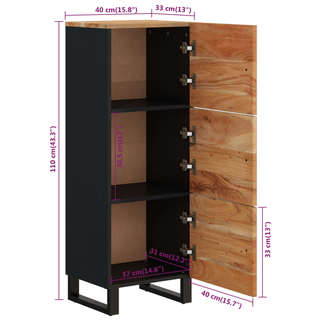 Visoka komoda s 3 vrata 40x33x110 cm od drva bagrema i željeza