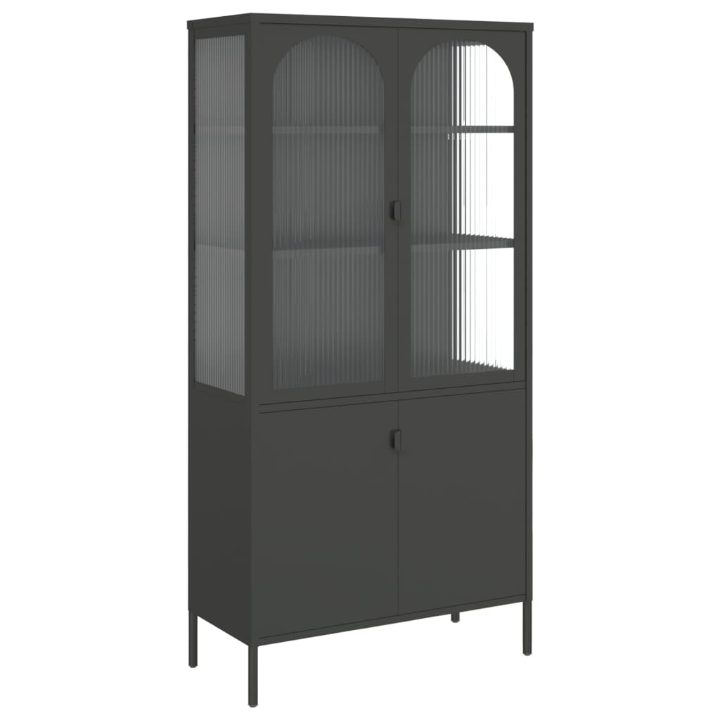 Visoka komoda crna 90 x 40 x 180 cm od stakla i čelika
