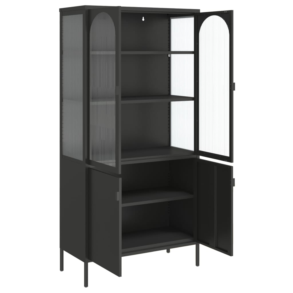 Visoka komoda crna 90 x 40 x 180 cm od stakla i čelika