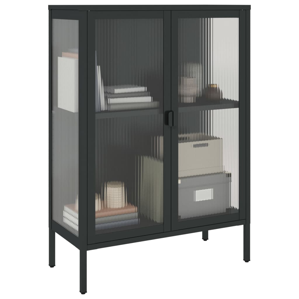 Komoda crna 75 x 35 x 105 cm od stakla i čelika