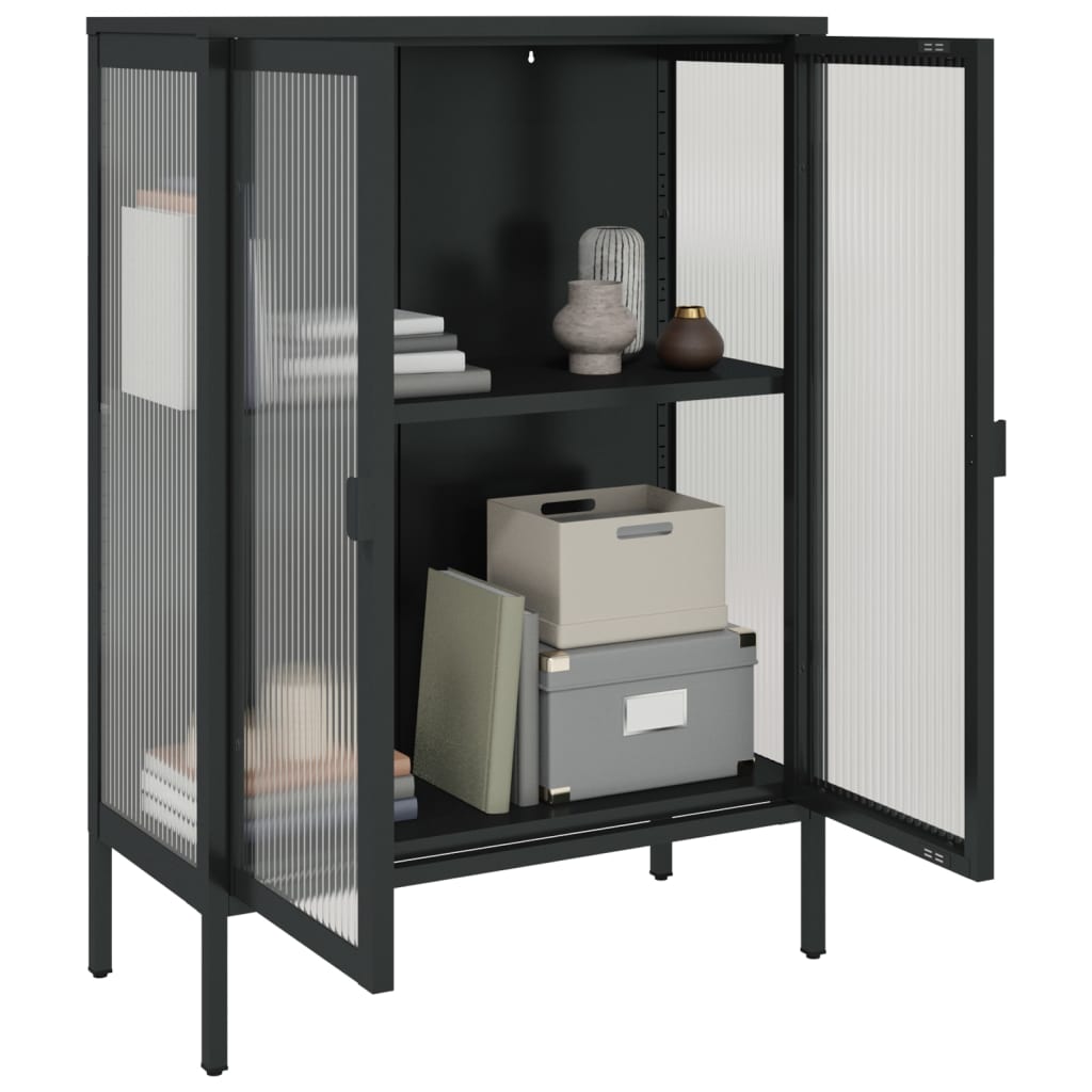 Komoda crna 75 x 35 x 105 cm od stakla i čelika