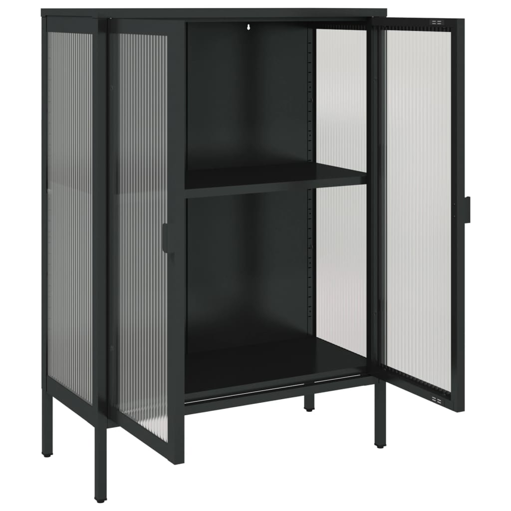 Komoda crna 75 x 35 x 105 cm od stakla i čelika