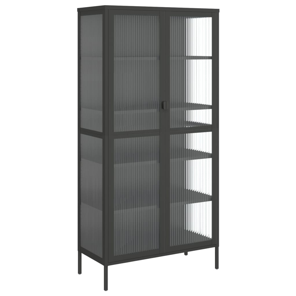 Visoka komoda crna 85 x 40 x 180 cm od stakla i čelika