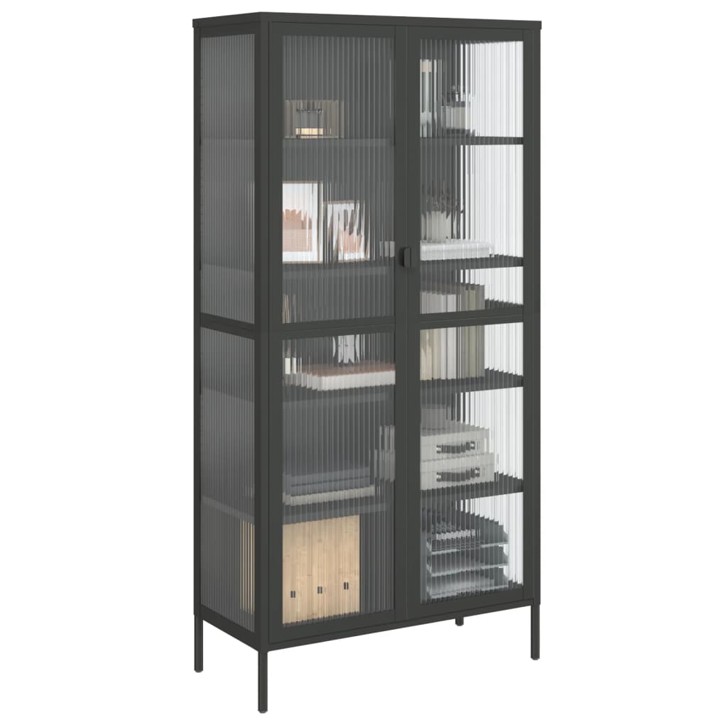Visoka komoda crna 85 x 40 x 180 cm od stakla i čelika