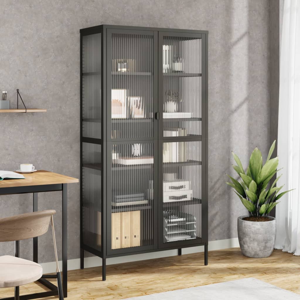 Visoka komoda crna 85 x 40 x 180 cm od stakla i čelika