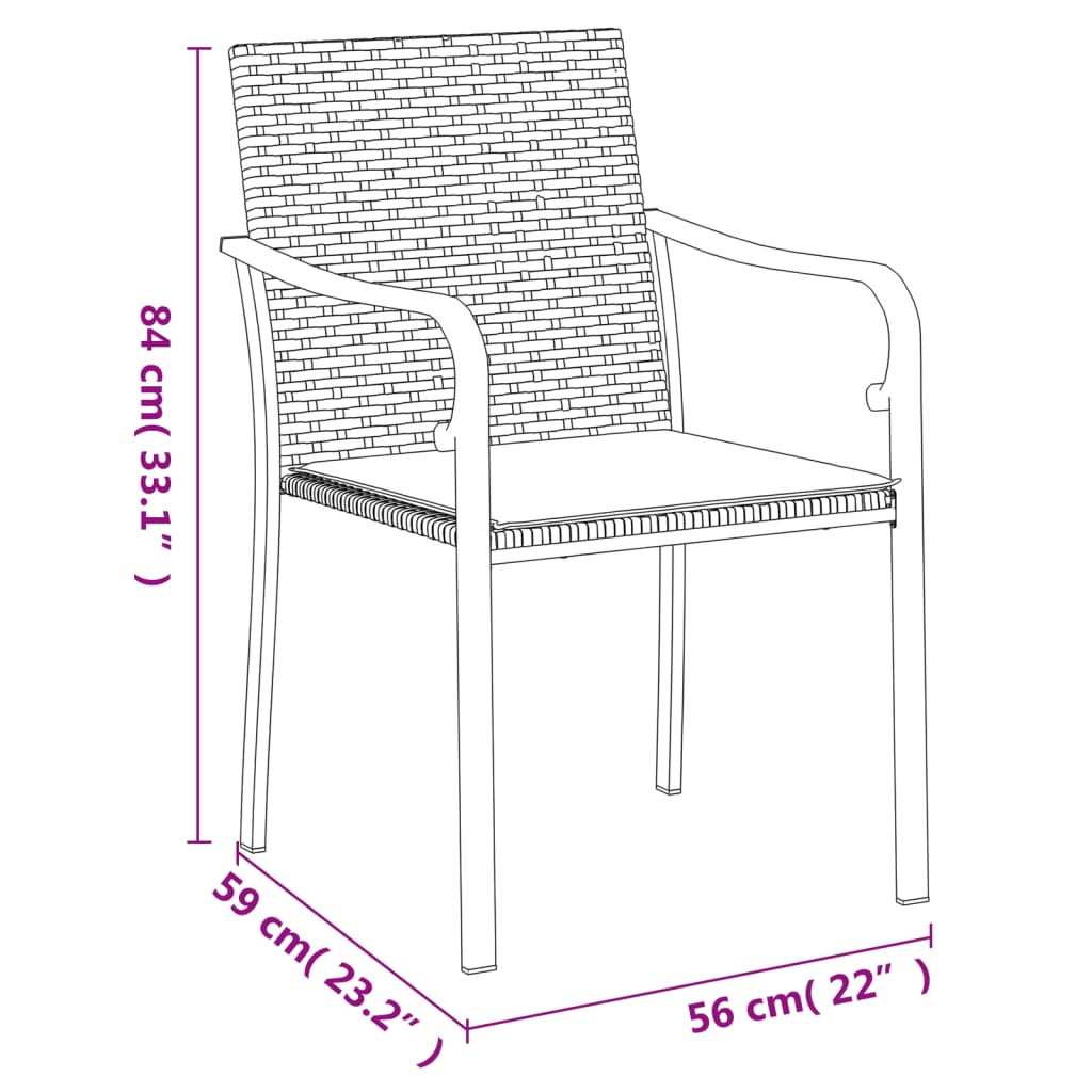 Vrtne stolice s jastucima 2 kom smeđe 56x59x84 cm od poliratana