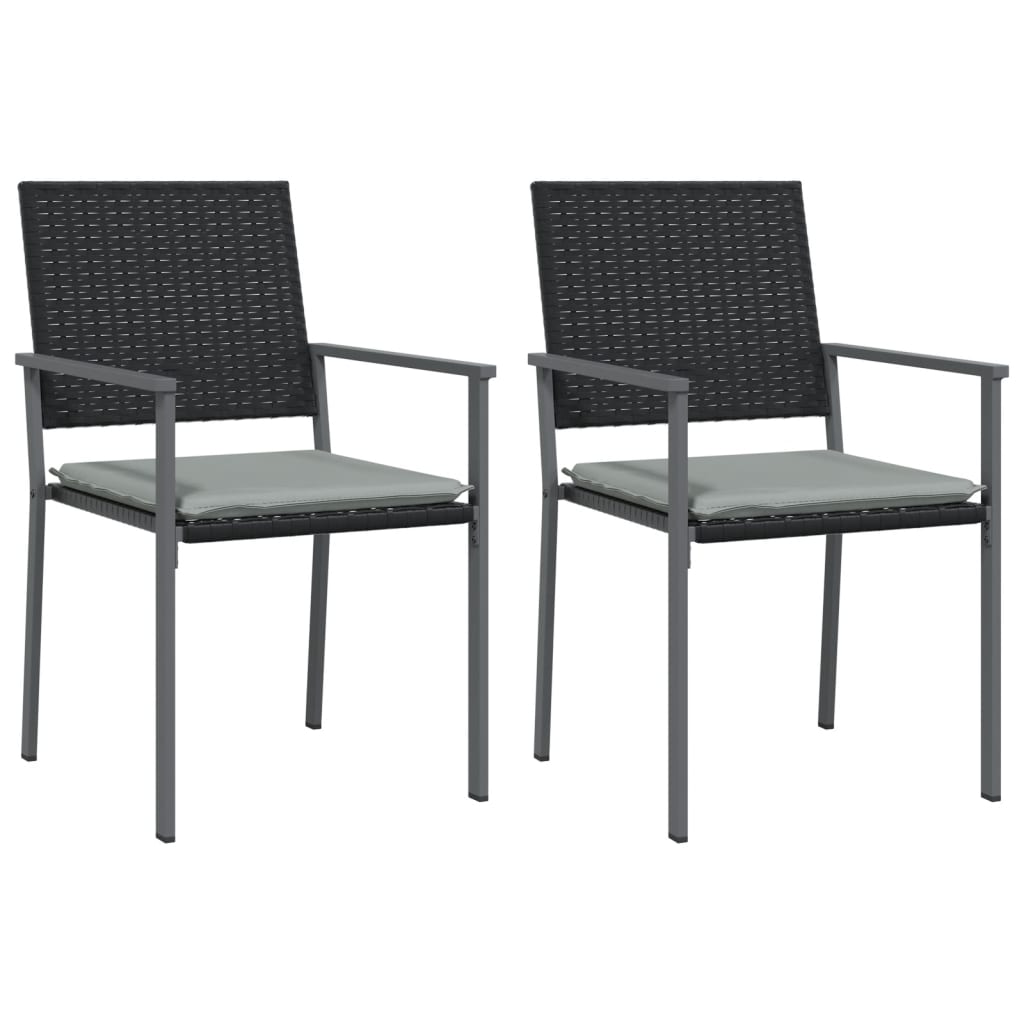 Vrtne stolice s jastucima 2 kom crne 54x62,5x89 cm poliratan
